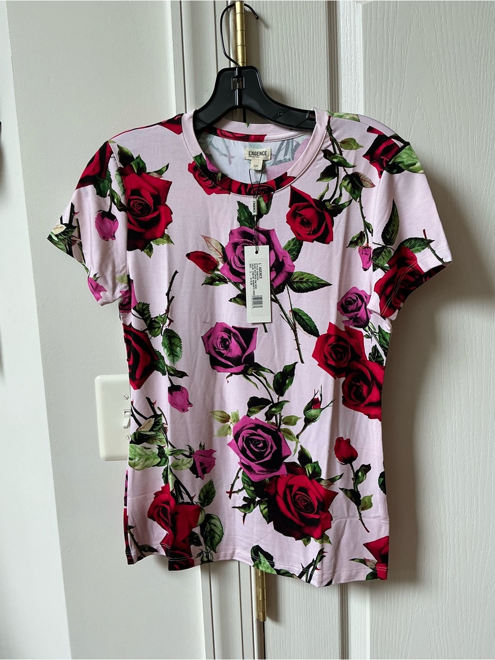 NWT L'AGENCE RESSI TEE SHIRT IN PINK ROSE MULTI SIZE SMALL